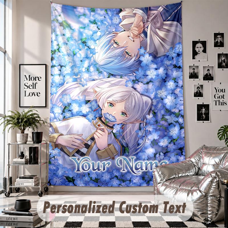 Custom Tapestry Wall Hanging, Frieren Beyond Journey's End Personalized Name Text Home Wall Decor