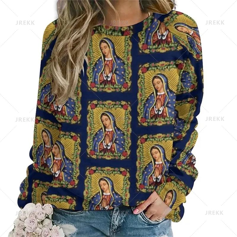 Vintage 3D tisk Německý Diego De Guadalupe Mikiny Panny Marie Pro ženy Unisex Móda Streetwear Mikiny s kulatým výstřihem Top