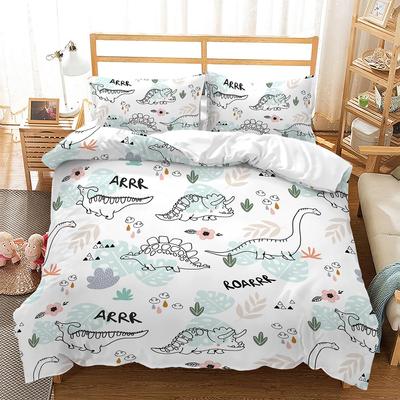 Cute Dinosaur Duvet Cover Set Twin Cartoon Animal Bedding Set For Boys Girls Room Decor Watercolor Animal Print Comforter Cover