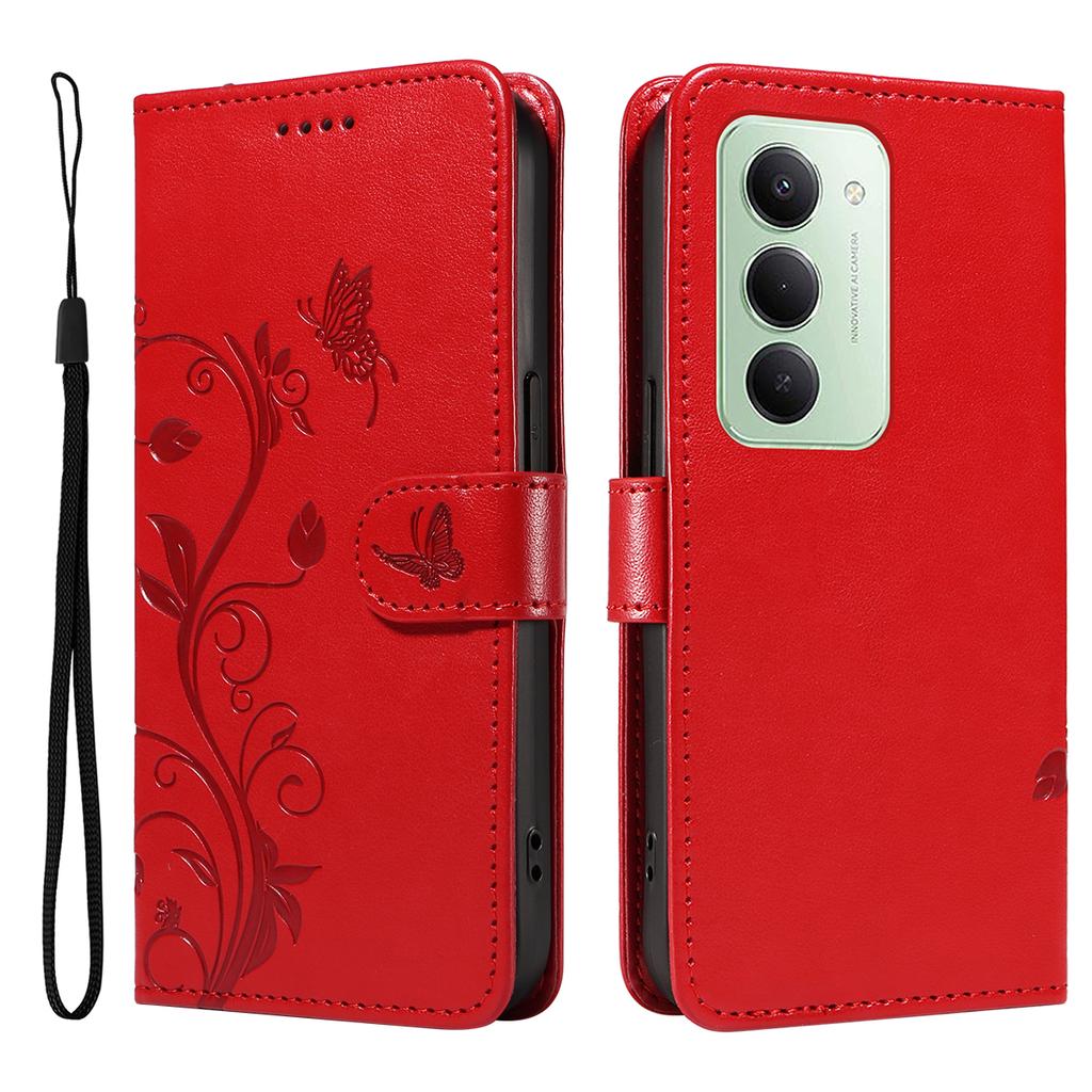 For Xiaomi Redmi 15 4G (EU) (171mm) PU Leather Cases Flower Pattern Wallet Stand Phone Cover with Strap