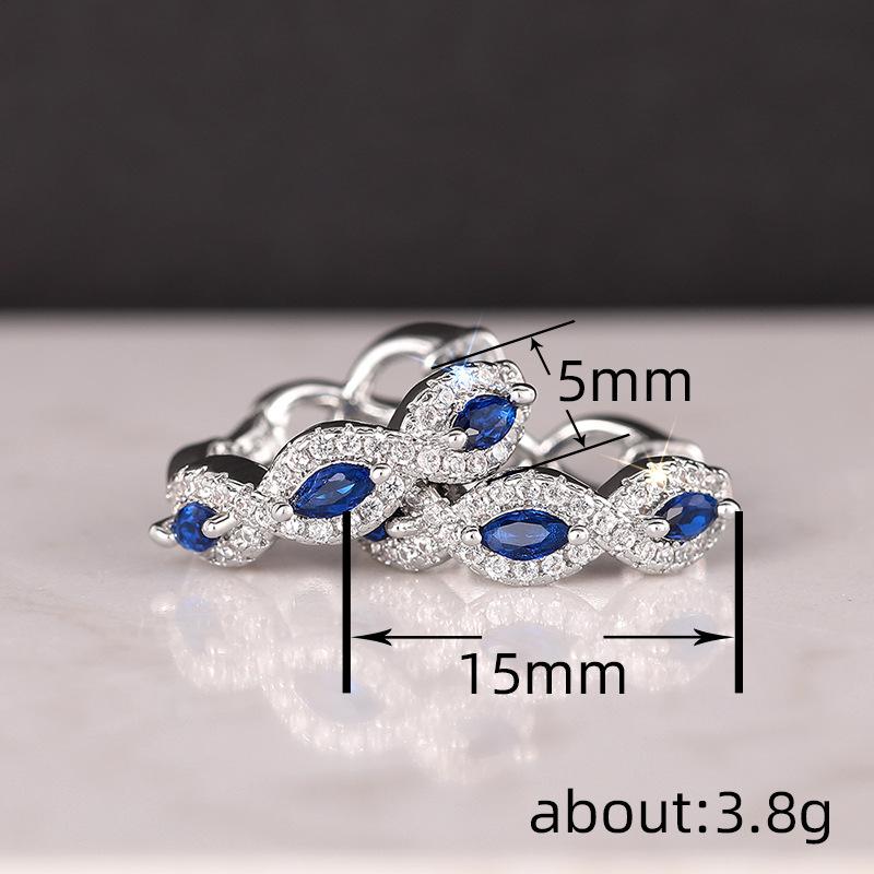 Marquise Blue Sapphire Huggie Earrings, Cubic Zirconia Paving Sapphire Women's Earrings, Luxury Jewelry Gifts