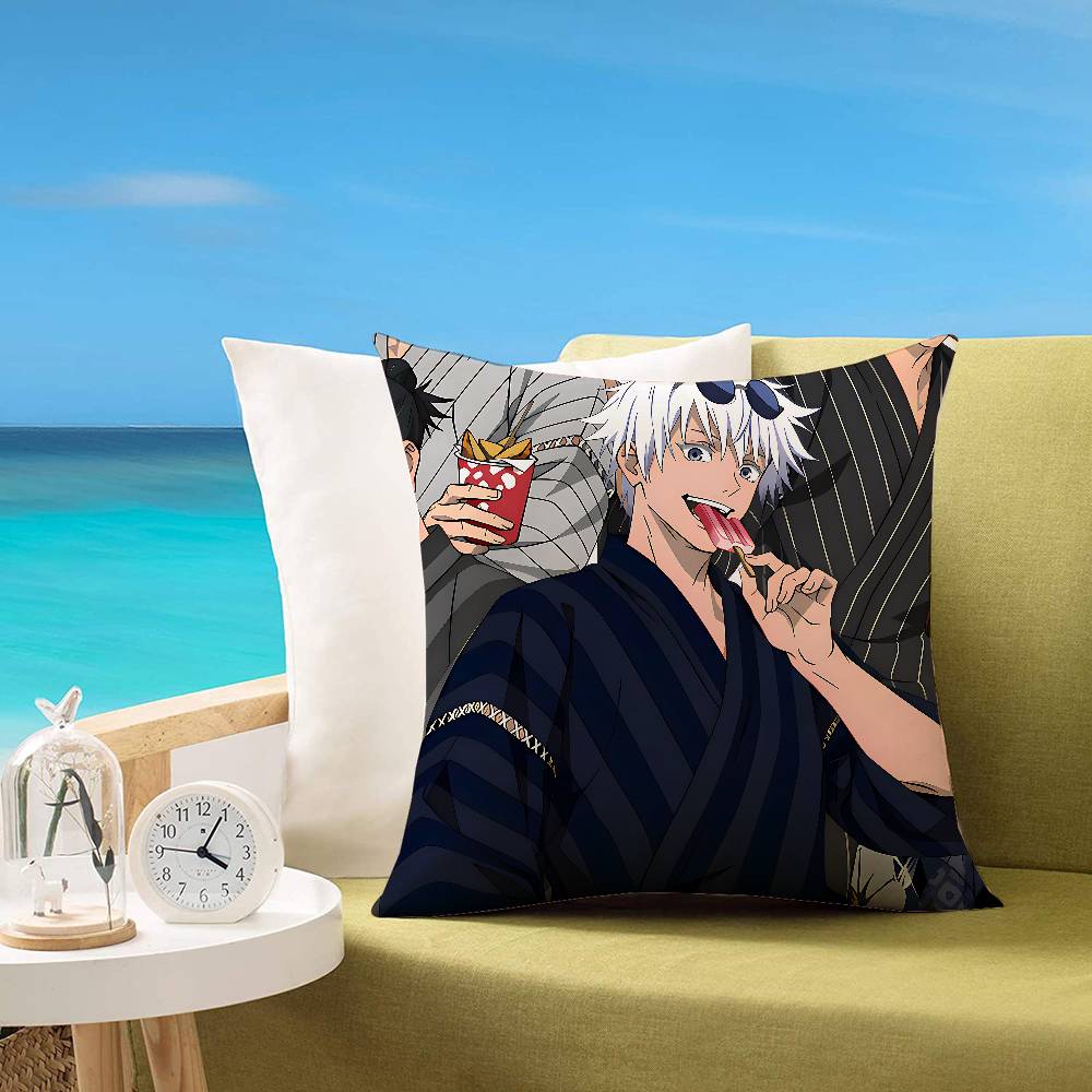 

Мультяшная наволочка с Годжо Сатору, чехол для подушки, мягкий милый чехол для диванной подушки, полиэстер на молнии 16x16Inch