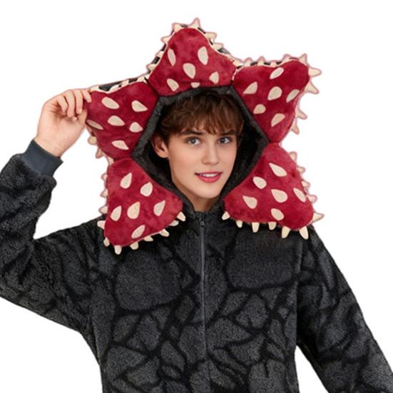 Vinter Unisex Köttätande Blomma Onesie Pyjamas Flanell En Del Sovkläder Långärmad Huva Julpyjamas Loungewear