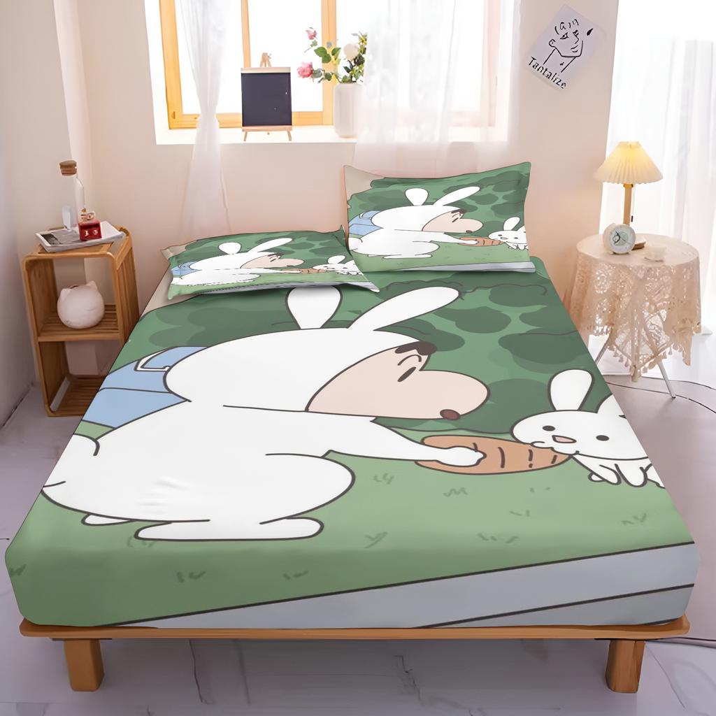 Kreslené prostěradlo s gumou Shin-chan pro teenagera Elastické povlečení Roztomilé povlečení s digitálním potiskem, Povlečení pro děti