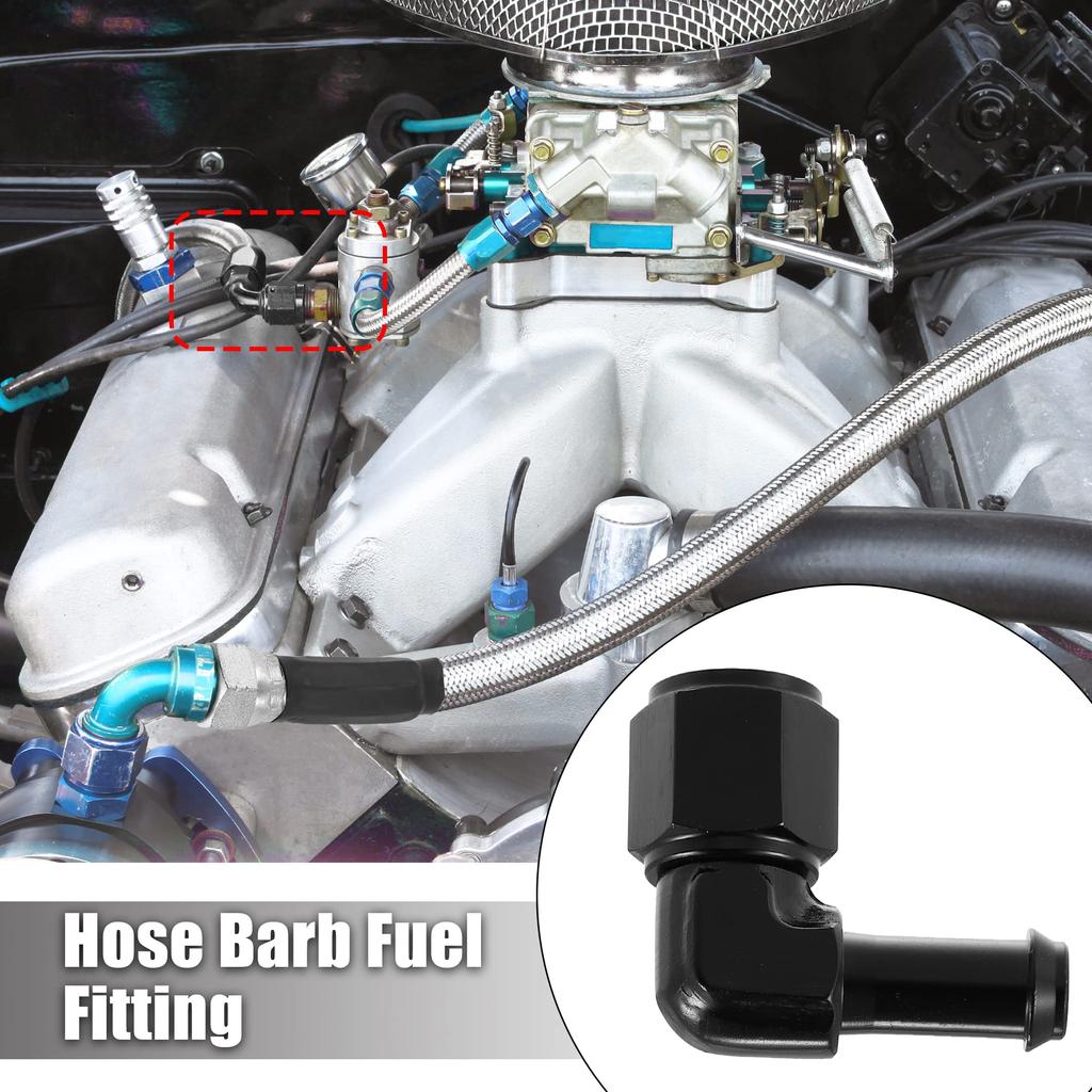 uxcell Car Fuel Hose Fitting Adapter 90° Female AN6-9.5mm Swivel Hose Barb Fitting Aluminum Alloy Black