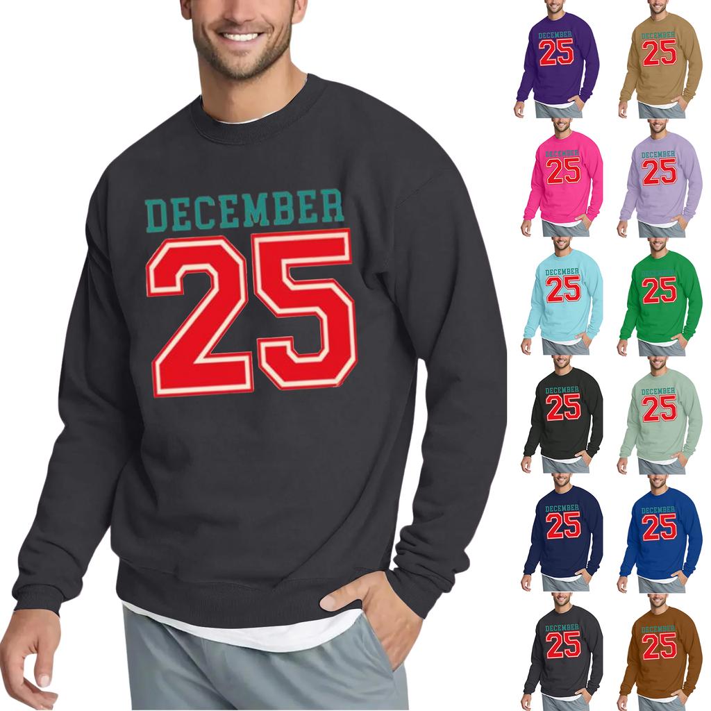 Christmas Print Loose Fit Round Neck Sweatshirt For Men