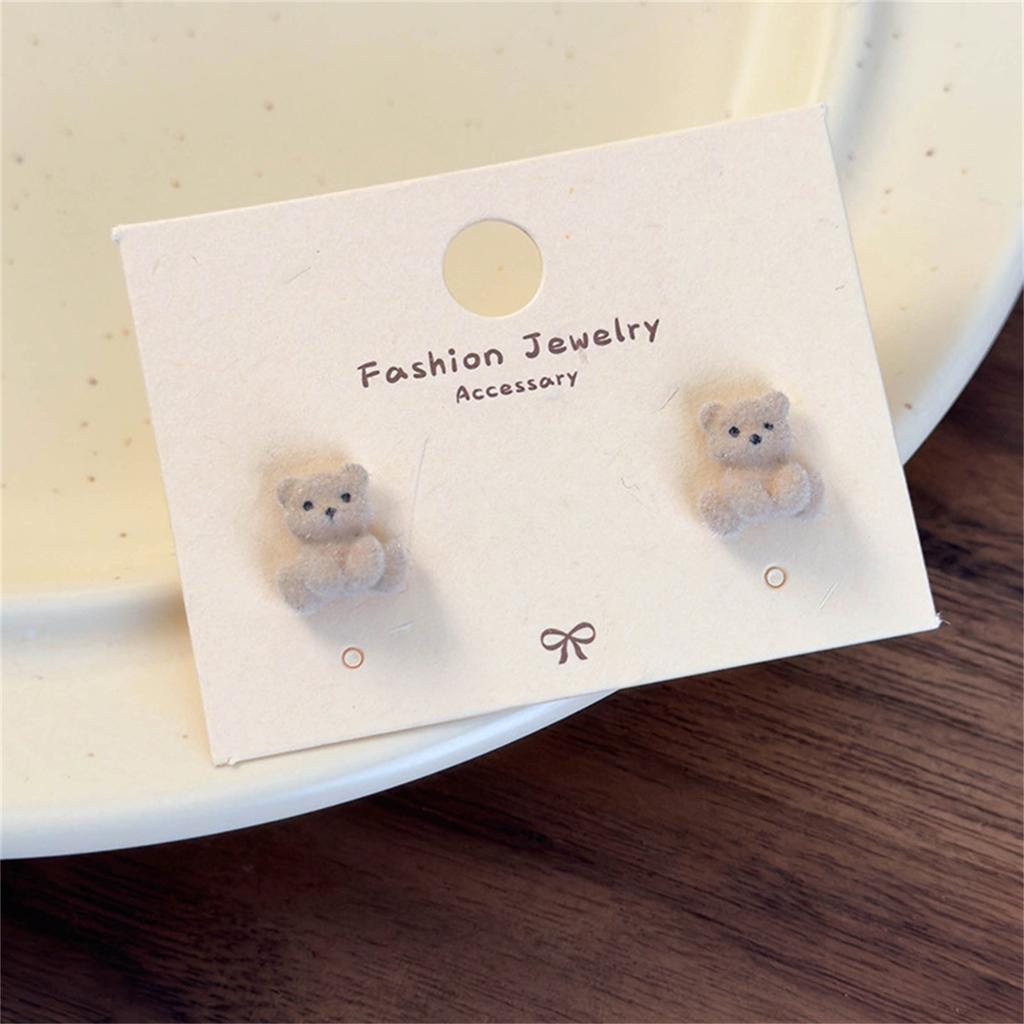 Coffee Bear Earrings Girls Ear Jewelry Cartoon Bear Ear Studs Pendant Earrings Flocking Texture Great for Everyday Wear