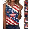 Women Sleeveless V Neck Button Front Tank Top Casual Summer Blouse American Flag Print Lightweight Loose Fit Shirt