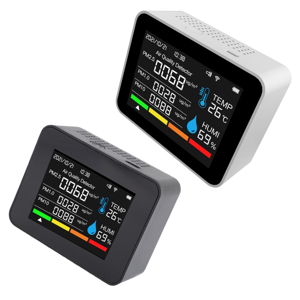 Indoor Air Quality Monitor 12 Functions WiFi Thermometer Hygrometer WiFi for Tuya Smart App with 2.8" Color Display Support Alar