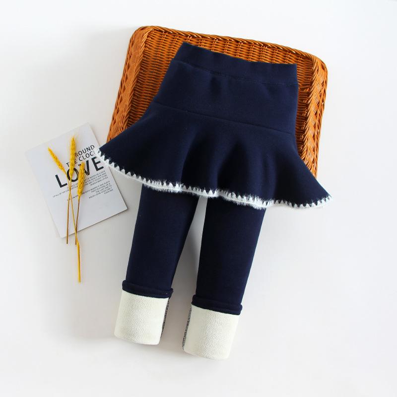 Mädchen Herbst/Winter Dicke Fleecegefütterte Rock-Leggings - Baby Lange Hosen für Oberbekleidung 140 cm navy blau