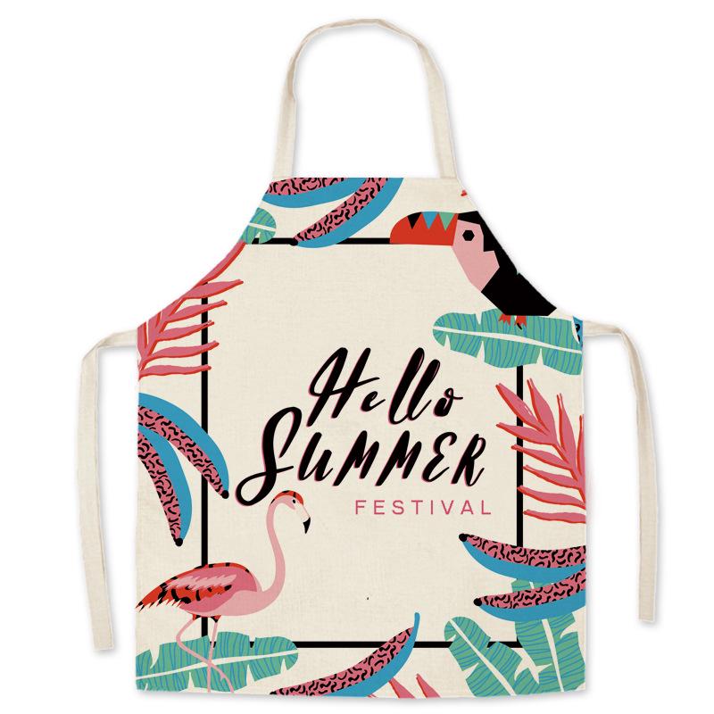 Adult & Child Flamingo Cartoon Faux Linen Apron - Ideal for Kitchen, Logo Work, and Advertising
