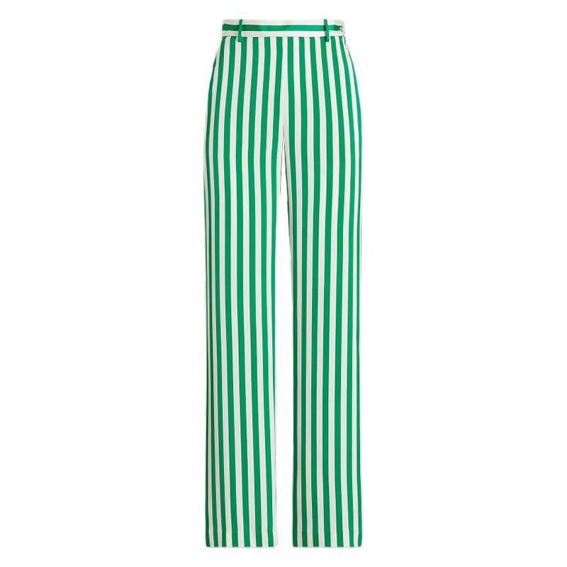 

Polo Ralph Lauren SS24 Полосатые брюки с высокой посадкой на пуговицах, свободные широкие брюки, повседневные брюки для женщин, зеленые WMPOPNTNDL20219-300 M