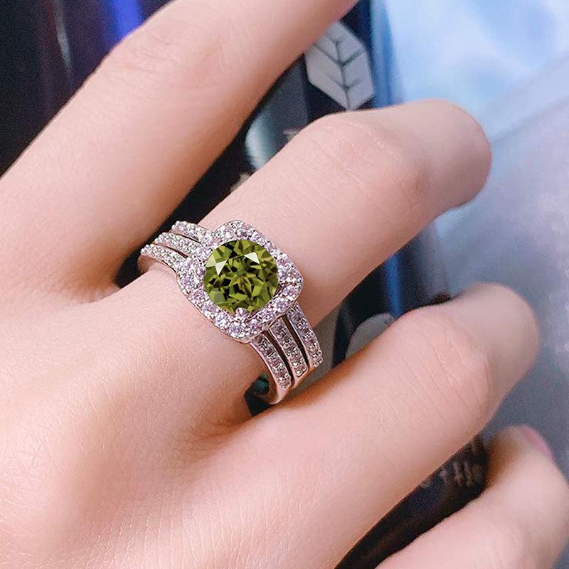 Square zirconium stacked wearing high-end rings, women's men's European and American exquisite three-piece set of noble temperament rings