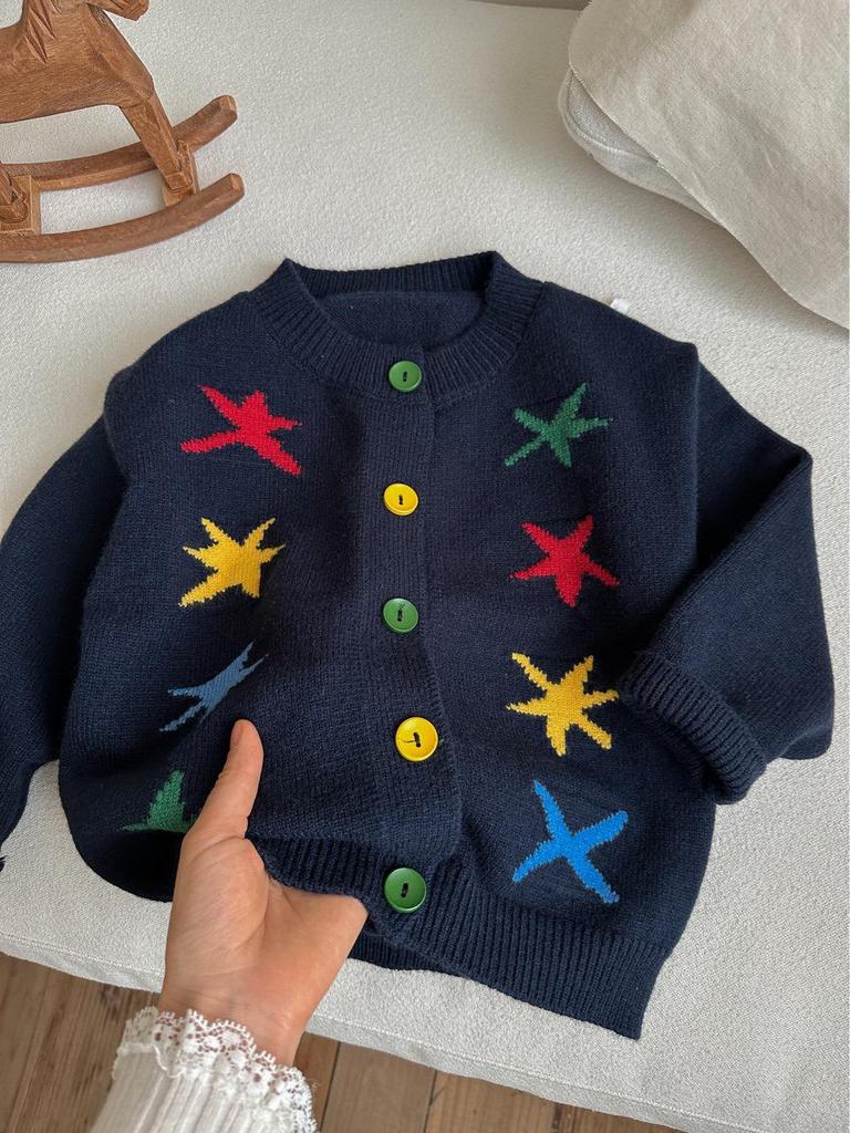 Bunte Stern Strickjacke für Mädchen - Herbst/Winter Mode