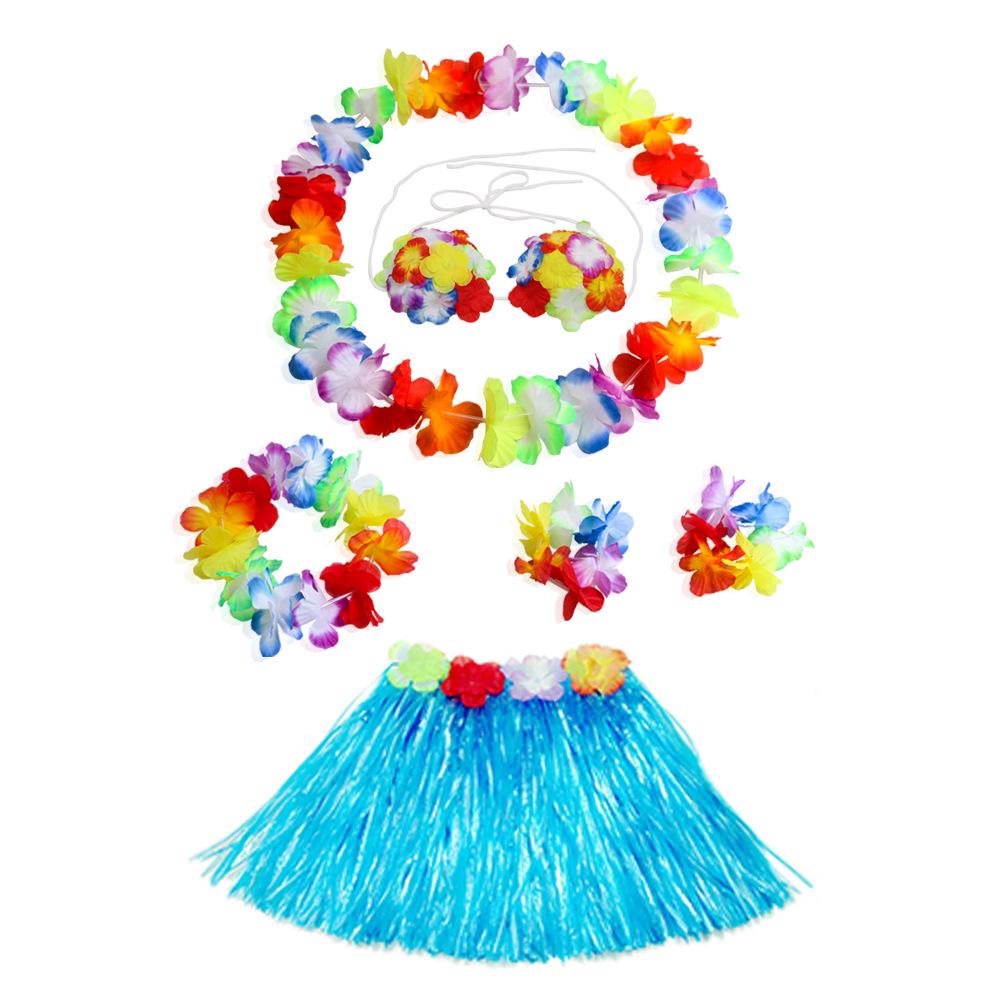 Kaifeng Hawaiian Grass Skirt & Flower Garland 6-Piece Set for Festival & Stage Performances