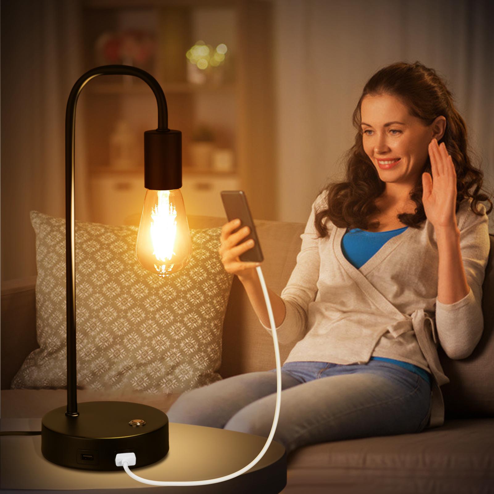 

Промышленная настольная лампа Tomshine с двумя USB-портами для зарядки, винтажная прикроватная тумбочка с бесступенчатой ​​регулировкой яркости