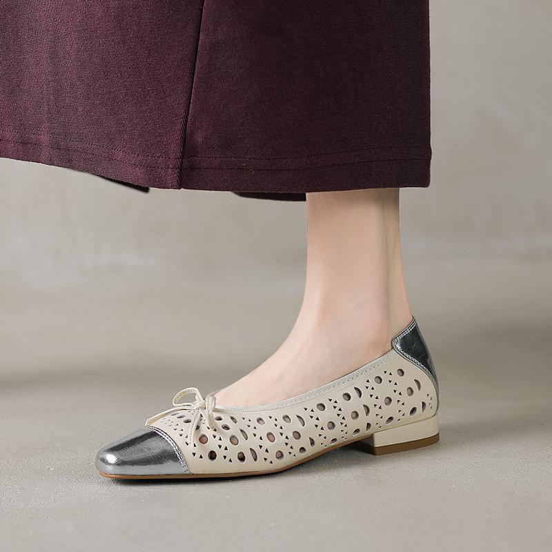 

Fashion 2025 New Spring Women Pumps Square Toe Chunky Heel Split Leather Women Shoes Concise Hollow Slip-on Handmade Shoes 40