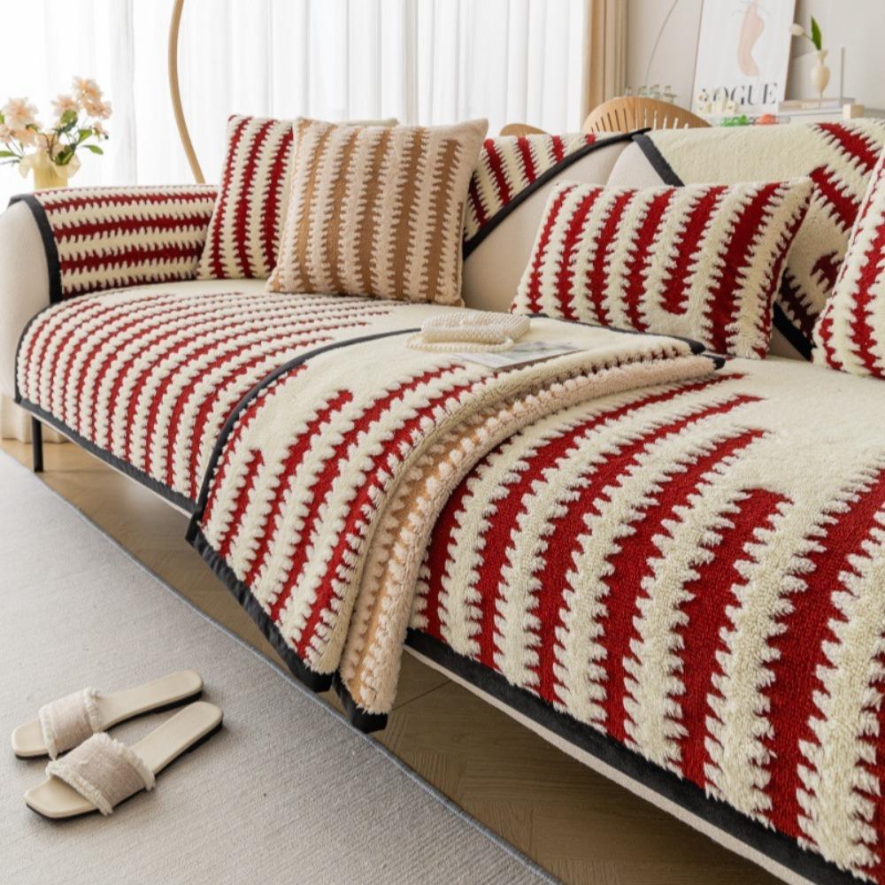 Winter Jacquard Cotton Flannel Solid Color Sofa Cover Modern Simple Super Soft Non Slip Sofa Cushion