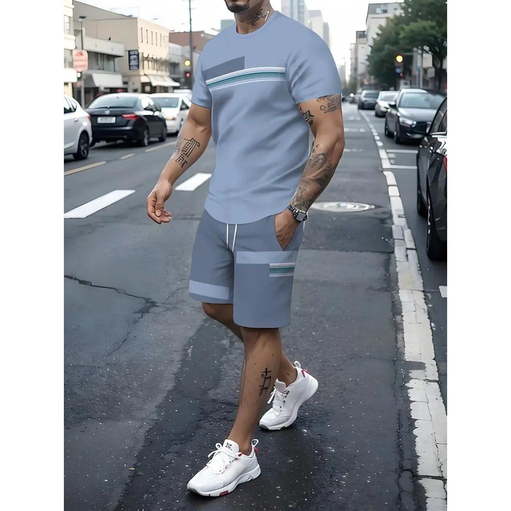 Large Size, Summer, T-shirt Shorts Set, Color Changing Pattern, 3D Digital Printing, Casual Set, Beach Shorts Short Sleeved