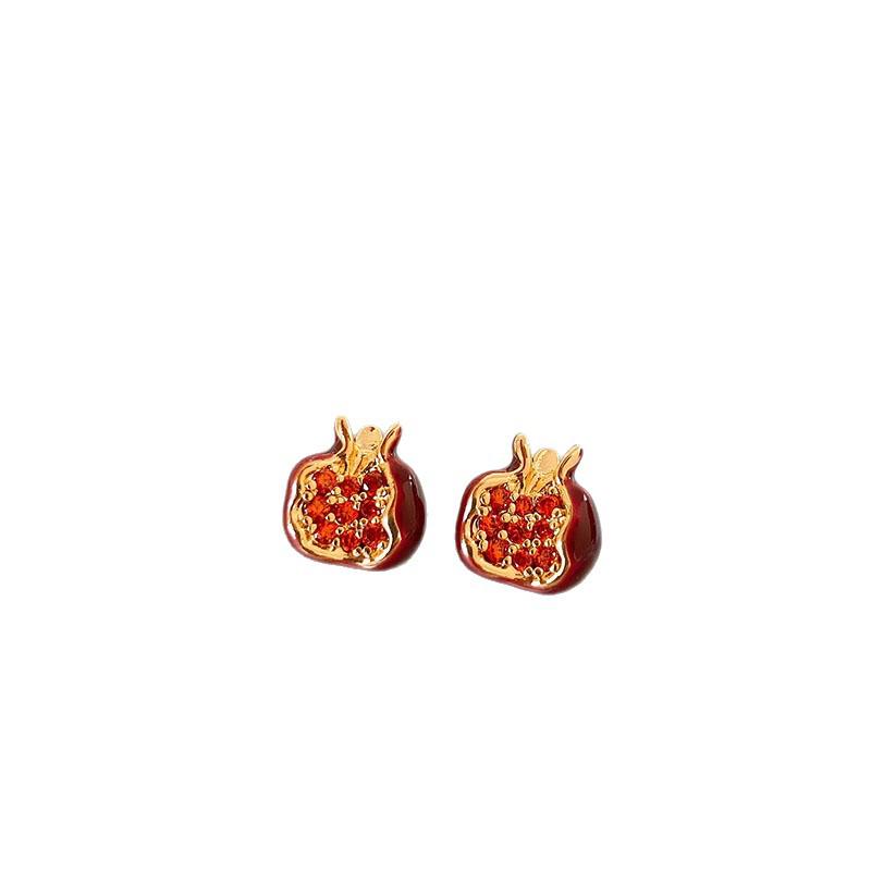 Vintage Enamel Diamond Pomegranate Stud Earrings: Luxurious, High-End, and Versatile Design.