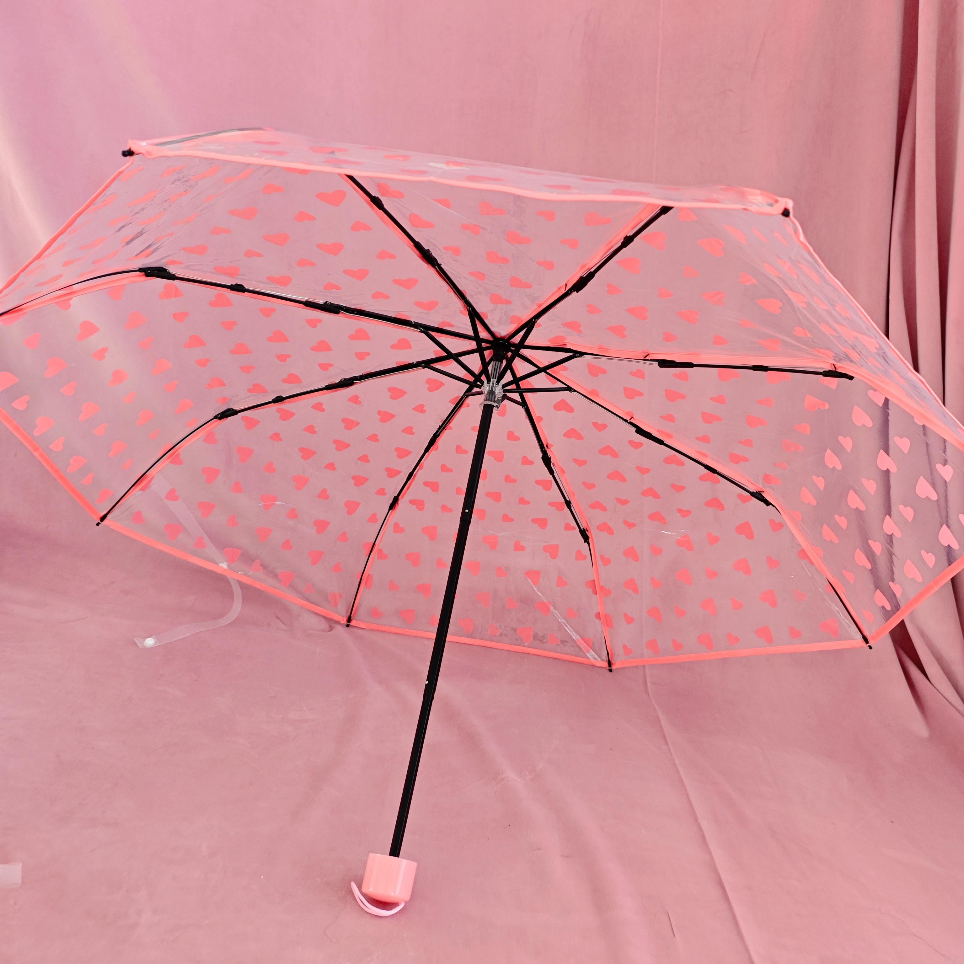 

1 Piece of Heart Pattern Hand-Opened Pvc Material Transparent Umbrella, Waterproof and Windproof, Portable Um