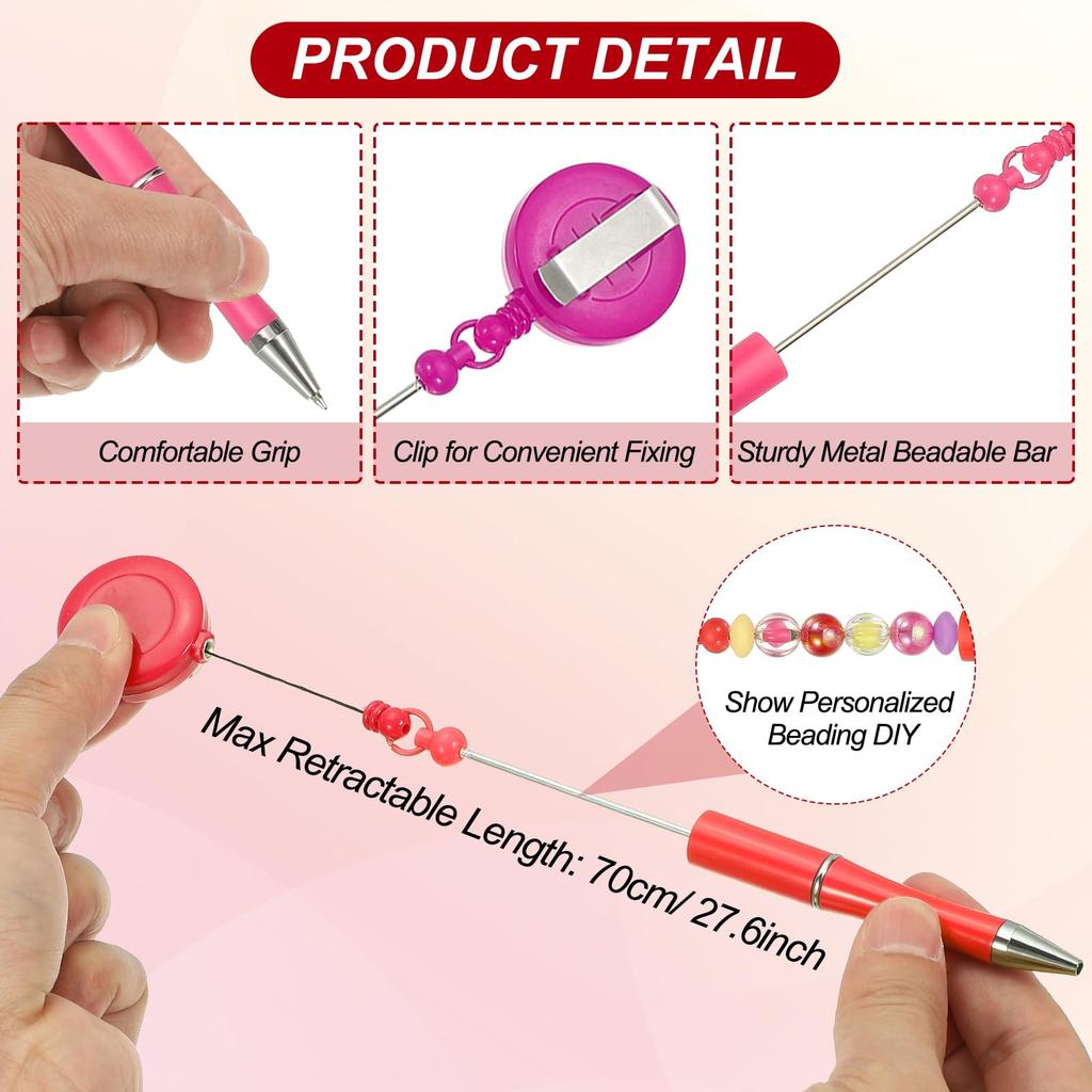 PATIKIL 10pcs Beaded Pens Retractable Badge Reel Beaded Pens Bulk Beaded Ballpoint Pens Black Ink for DIY Making Office Worker Waitress Writing