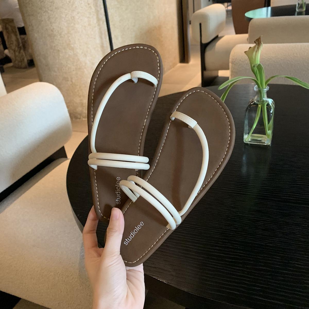 

Grape mother studiolee beautiful thin belt fairy wind two wear set toe versatile flat bottom cool slippers outside wear female 40