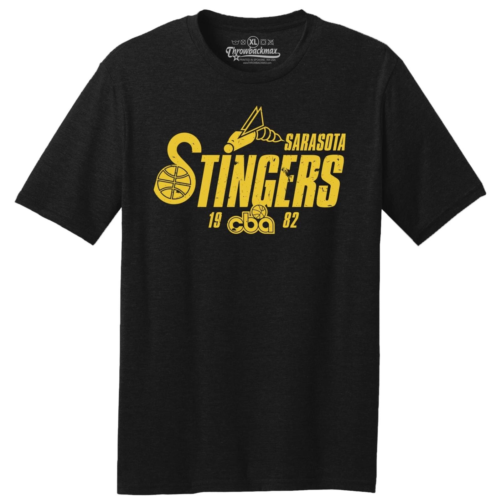 Sarasota Stingers 1982 CBA Logo Basketball TRI-BLEND Tee Shirt - Solid Black 3XL