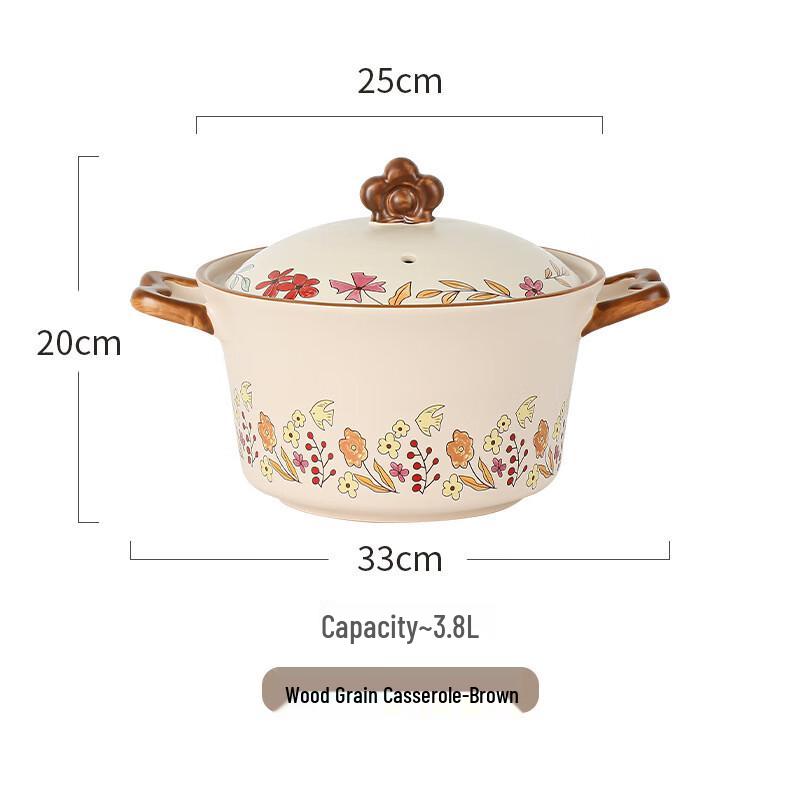 ZMR Hand-painted Floral Tree Pattern Clay Casserole Pot