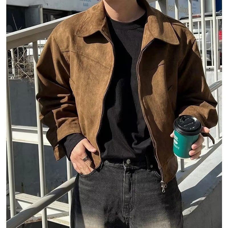 Men's Retro Suede Jacket - American Street Style Hip Hop Zipper Coat for Teens