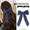 Korean Style Denim Bow Hair Clip - High-End, Large Duckbill for Back of Head, Sweet Ribbon Design