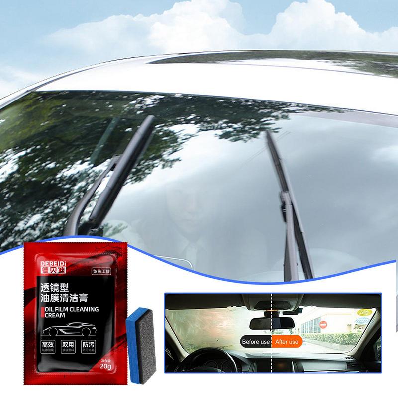 Vehicle Glass Anti-Fog Paste 20g Car Oil Film Cleaning Cream With Sponge Auto Windshield Cleaning Paste Car Cleaning Supplies