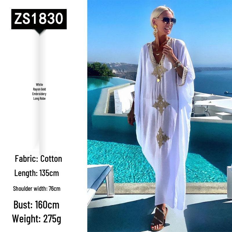 

Хлопковое пляжное платье-накидка с вышивкой большого размера для женщин One Size