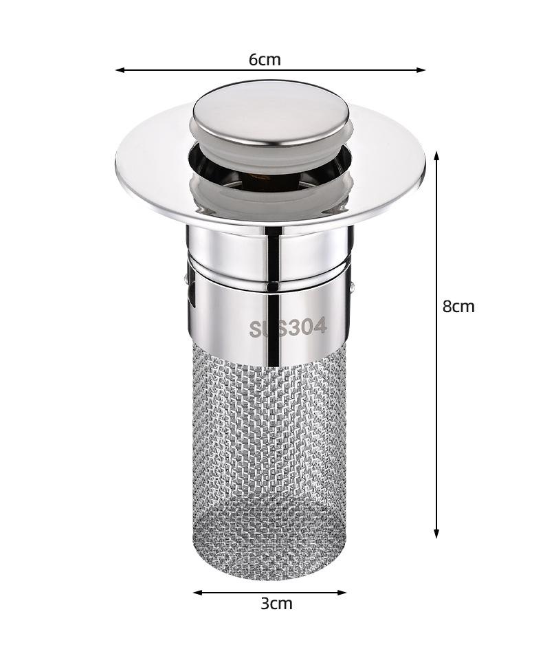 Stainless Steel Pop-up Drain Stopper & Filter for Washbasins - Universal Fit, Anti-Hair Clog Prevention.