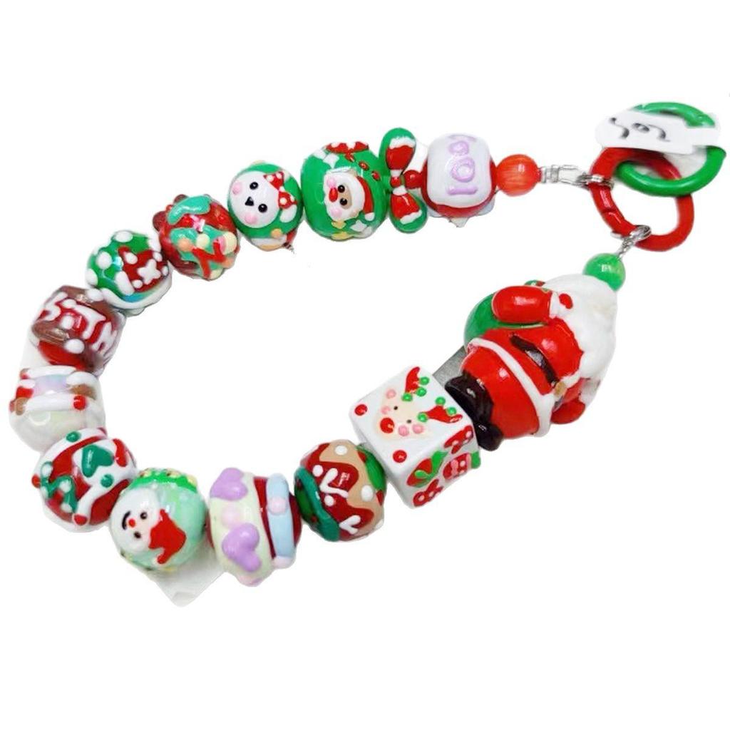 16mm Hand-Painted Christmas Santa, Reindeer, and Panda Beaded DIY Bracelet