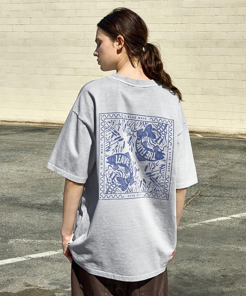Peullukeu Blue Wave Pigment Short Sleeve T-Shirt Light Gray Fst733