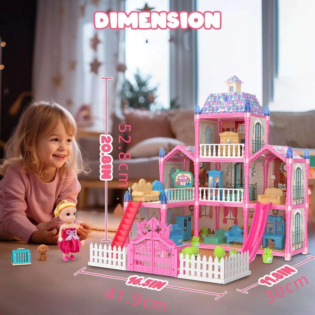 Casa de Bonecas Luminosa Dreamhouse para Meninas Conjunto de Casa de Brincar de Princesa com Bonecas Móveis Acessórios Brincadeira de Faz de Conta Presentes de Aniversário