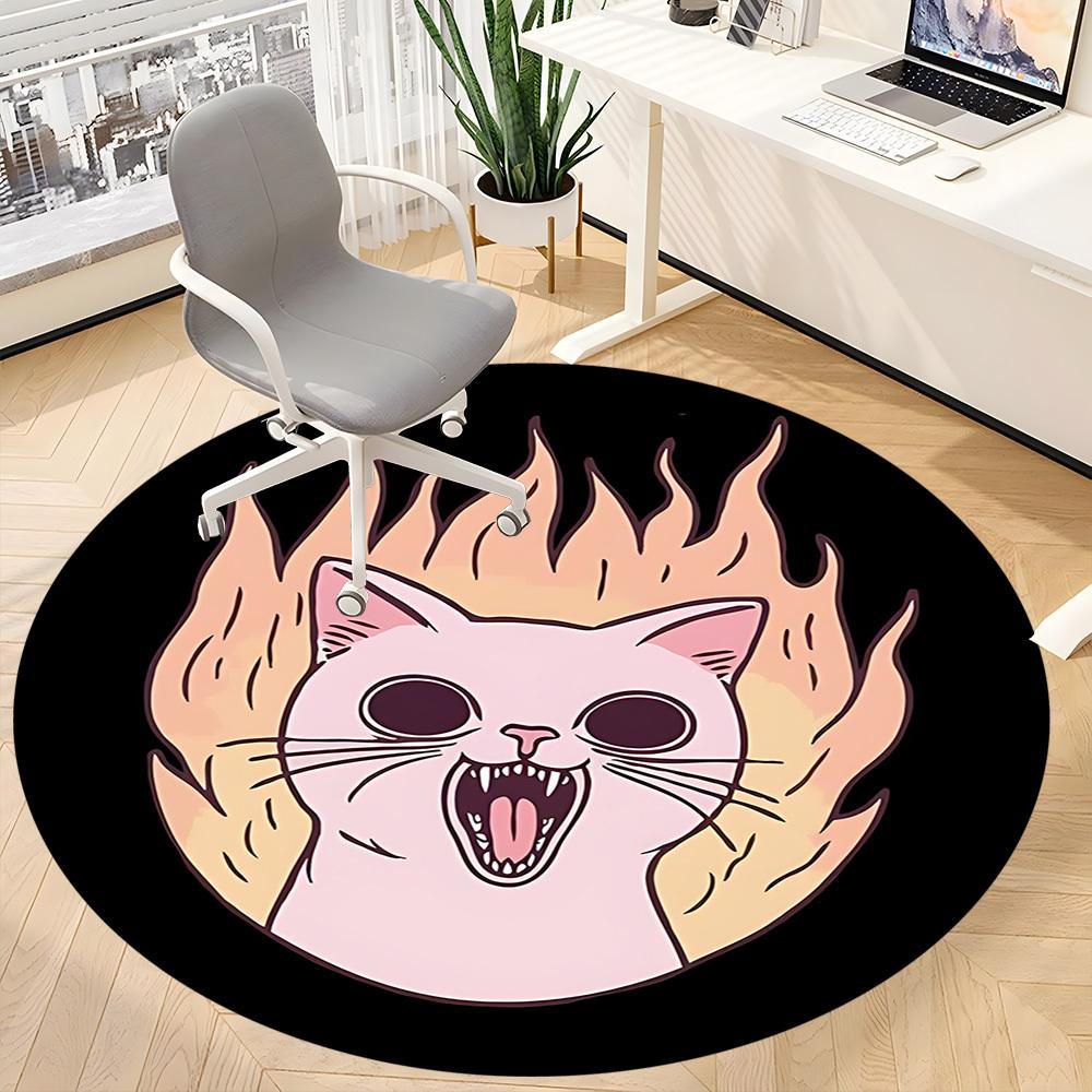 1pc Flaming Cat Office Round Area Rug, Mat Suitable For Office, Under Office Chairs Bedroom Living Room Home Decor, Room Deco