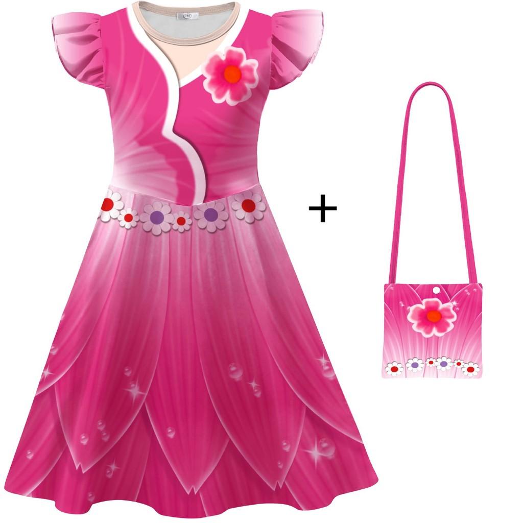 

Детское платье для девочек с мультяшным принтом, с оборками на рукавах, с круглым вырезом, повседневное, костюмы для косплея на Хэллоуин 110