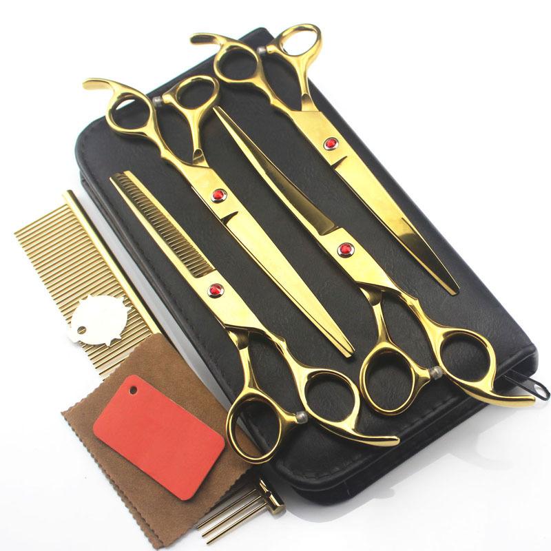 

Професійний 5 набір Японська сталь 7 дюймів Золотий Ножиці для догляду за собаками Ножиці для стрижки собак Набір перукарських ножиць