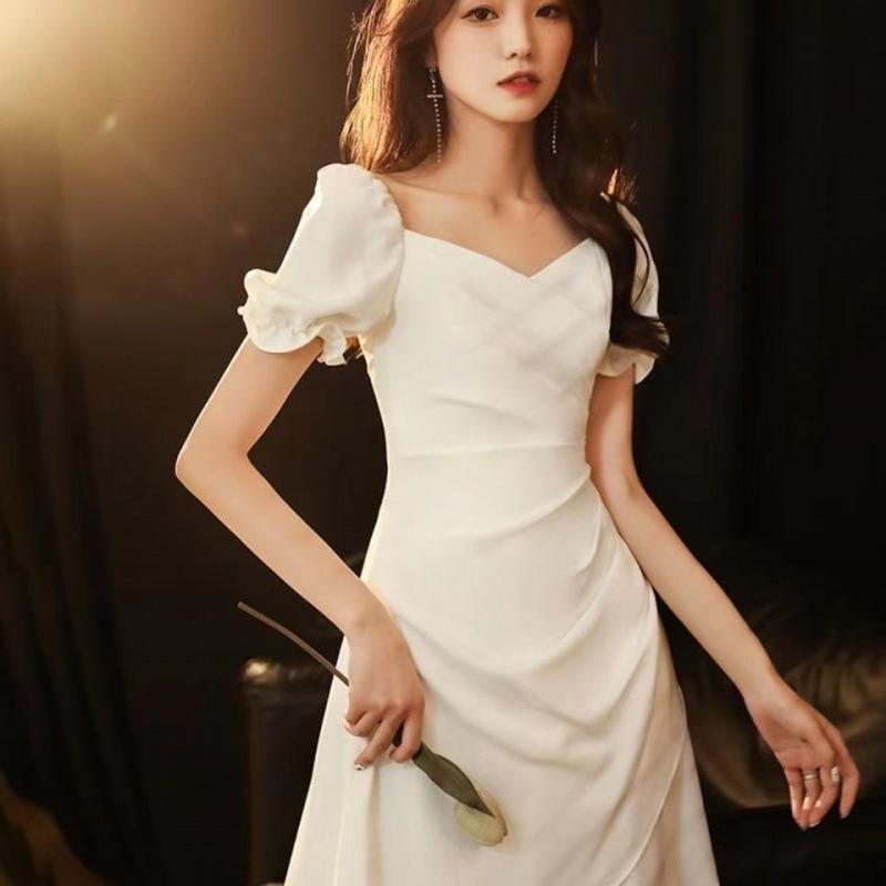 Women's Casual Luxury Short White Dress - French Socialite Style