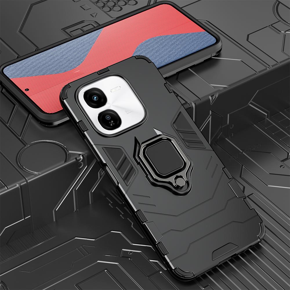 

Противоударный защитный чехол KEYSION для IQOO Z9X 5G Z9 Turbo, мягкий силикон + ПК с металлическим кольцом-подставкой, чехол для телефона для VIVO IQOO Z9 Turbo Z9X for IQOO Z9 Turbo чёрный