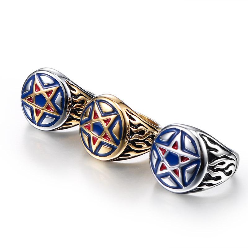 2026 European and American Fashion Retro, New Five-pointed Star Epoxy Men's Index Finger Personalized Ring