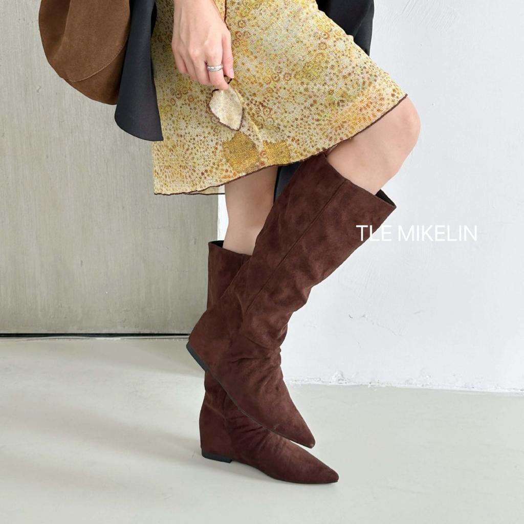 2025 Autumn and Winter New French Retro Matte Leather Pointed High Knight Boots Femininity Suede But Knee Boots