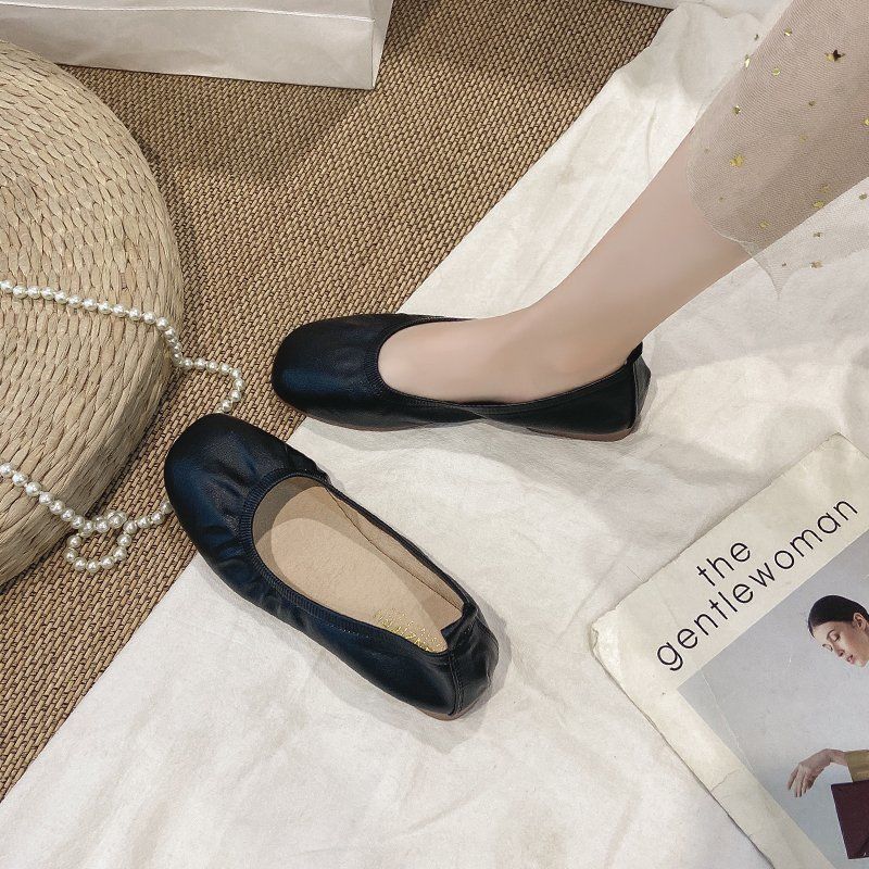 Real Soft Leather Small Leather Shoes Women's 2025 Autumn Flat-soled Grandma Shoes British Style One Pedal Beef Tendon Soft-soled Doudou Single Shoes