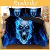 Artistic 3d Blue Fire Skull Duvet Cover Pillow Cases Quilt Cover Bedding Set All Size Options