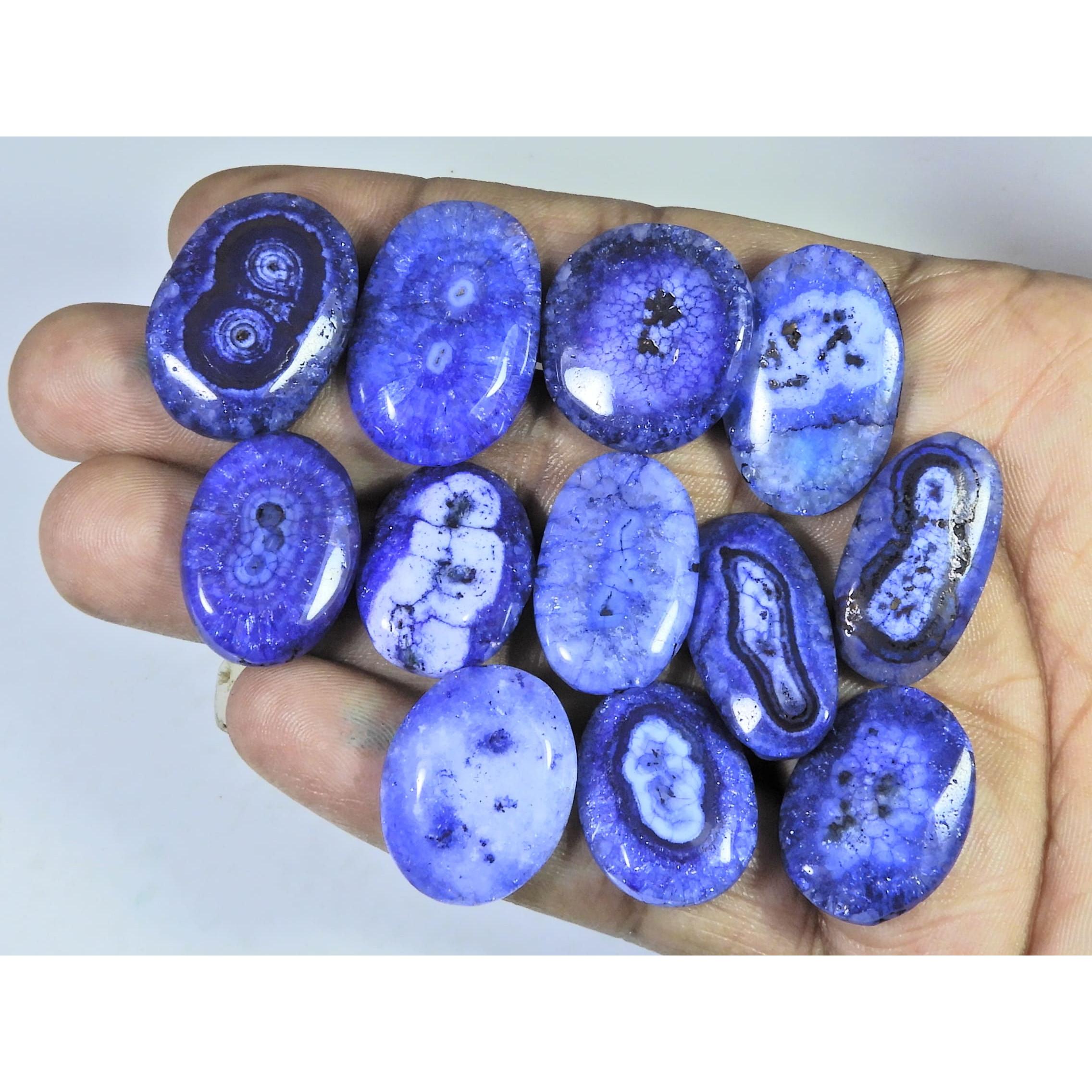 

235Cts.Color Enhanced Blue Solar Cab Agate Oval Loose Gemstone 12Pcs Lot C-2140