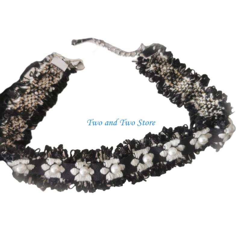 HX6F Small Flower Pearl Collar Necklace Vintage Choker Sweet Cool Necklace Jewelry