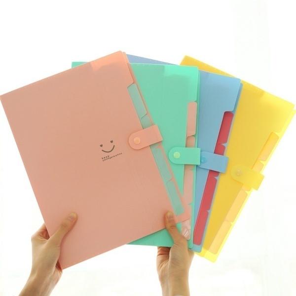 1PC Jelly Color 5-index Expending File Folder Office Supplies Student Stationary A4 Size Letter Size Smile Printing