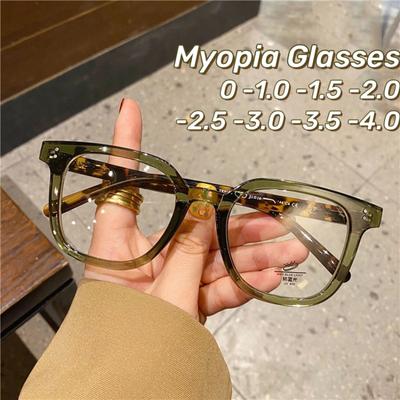 Retro Black Large Frame Myopia Glasses For Women Korean Trendy Olive Green Glasses Anti Blue Light Near Sight Glasses